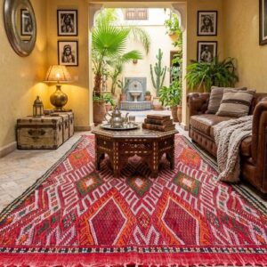 Amazigh Berber Vintage Handmade Rug with Colorful Geometric Tribal Design