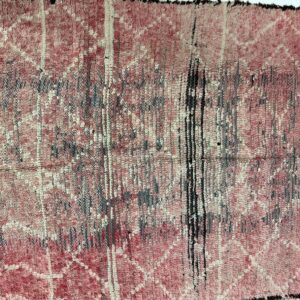 Vintage Pink Berber Amazigh Wool Rug with Ivory Tribal Motifs