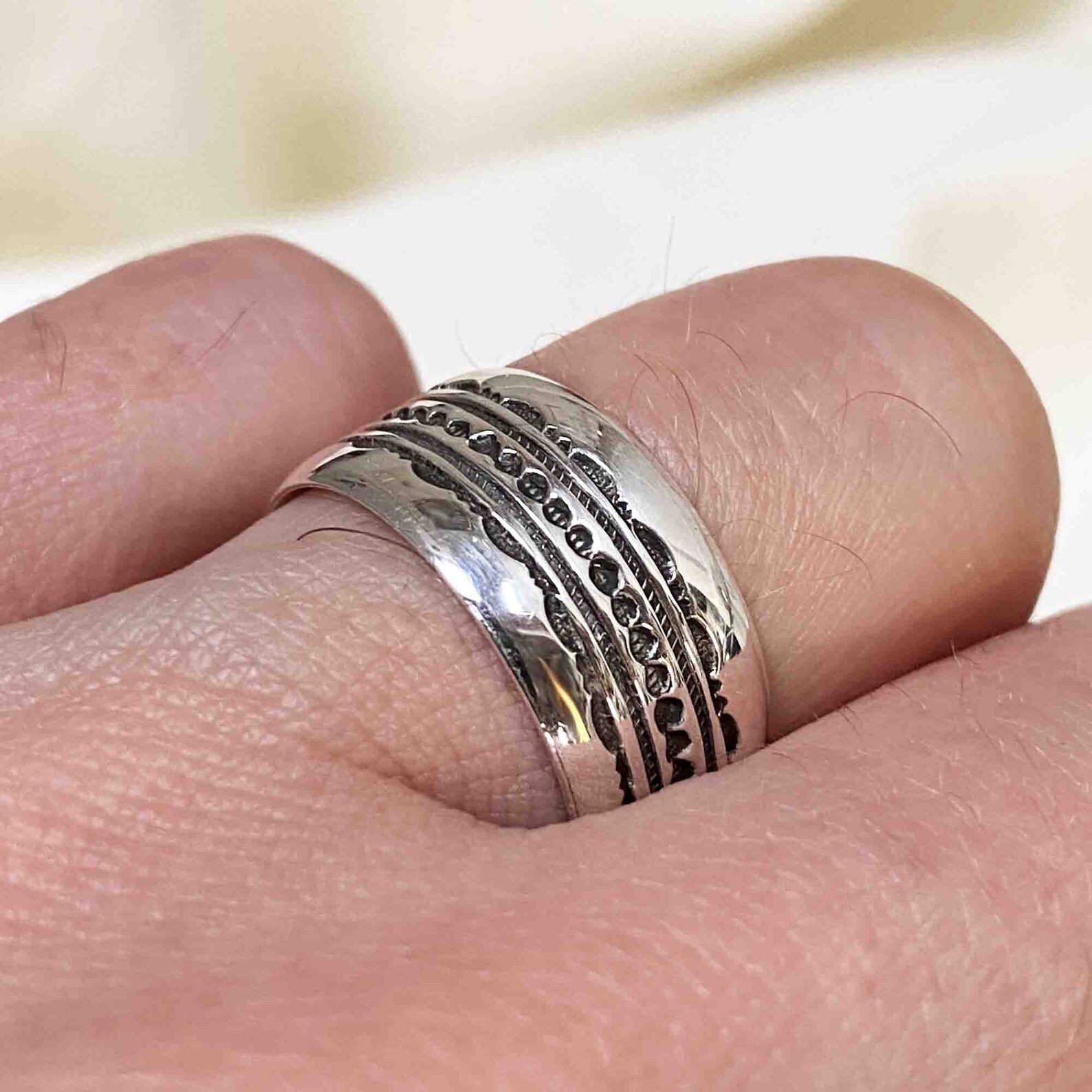 Berber Tuareg Amtlhan Massif Silver Ring with Engraved Design