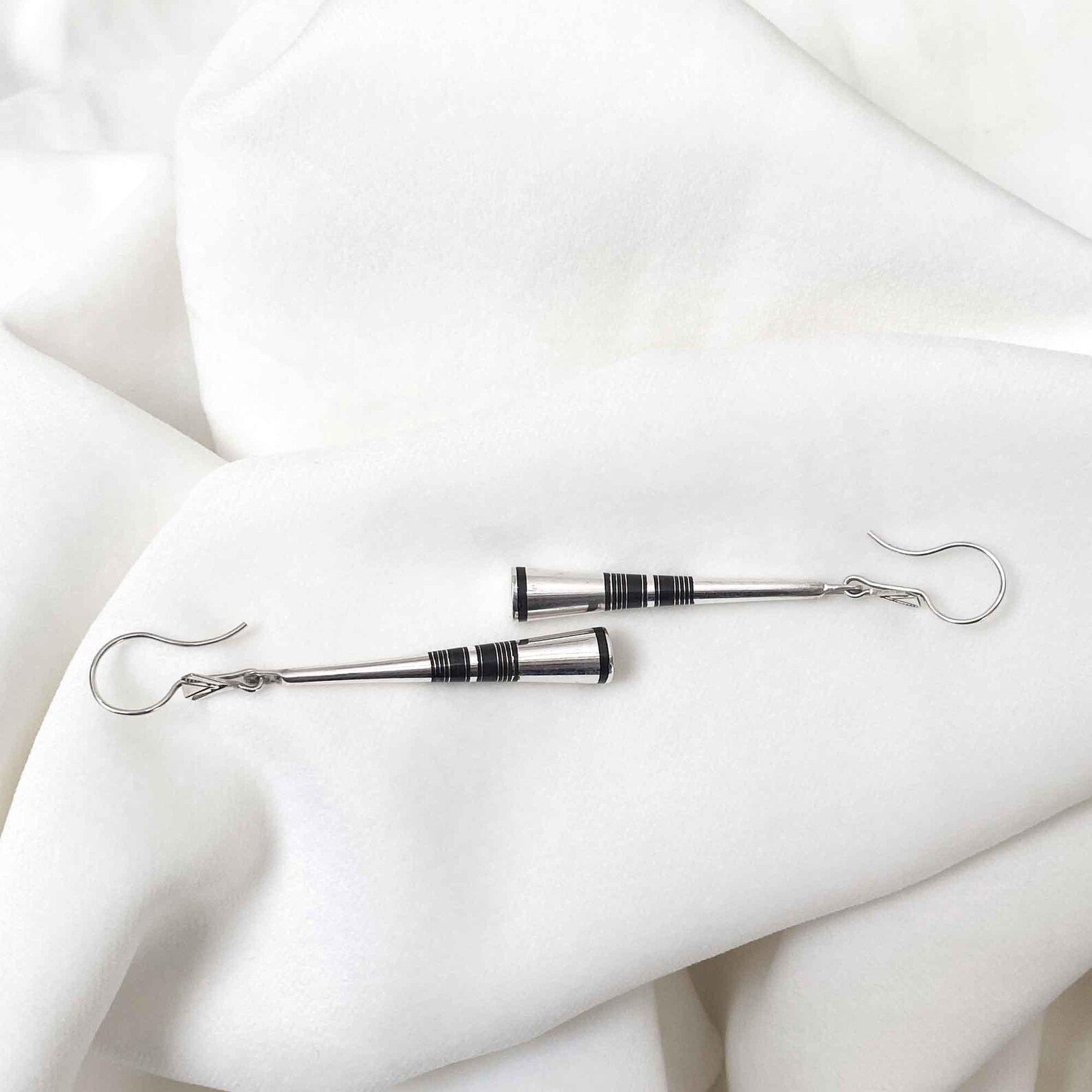 Berber Tuareg Pilons Silver Ebony Earrings with Amazigh Style