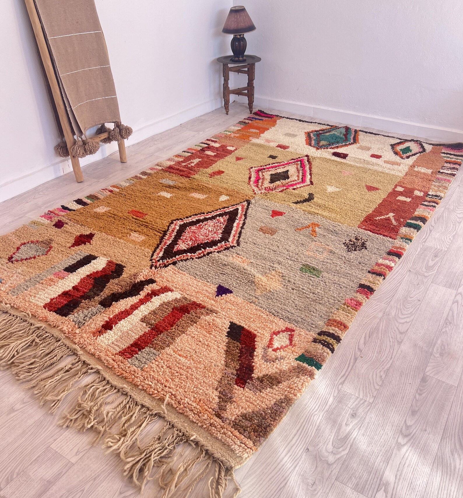Amazigh Brown Berber Wool Rug Handwoven Tribal Carpet