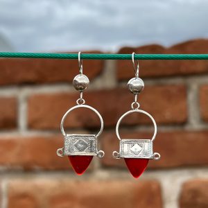 Berber Tuareg Cross Earrings with Glass and Signed Artisan Design