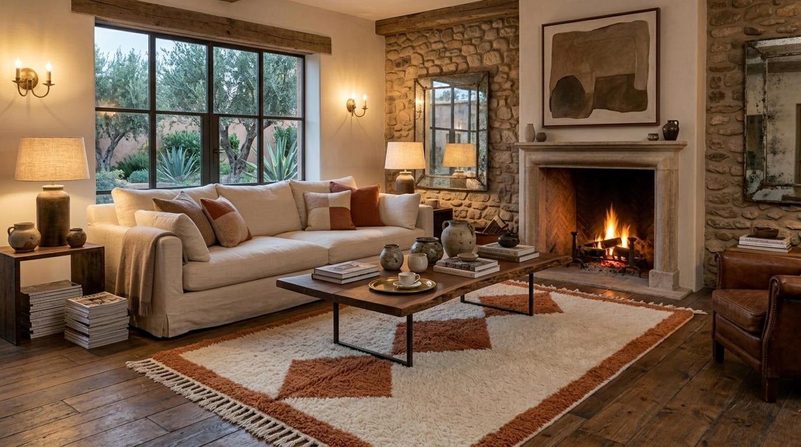Handwoven Berber Beni Ourain Wool Rug Terracotta Diamond Area Rug