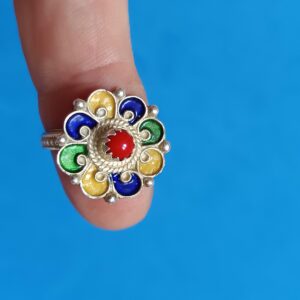 Berber Kabyle Corail Silver Vintage Ring with Coral Design