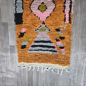 Berber Handmade Beni Ourain Round Shaggy Circle Rug Colorful Wool Design