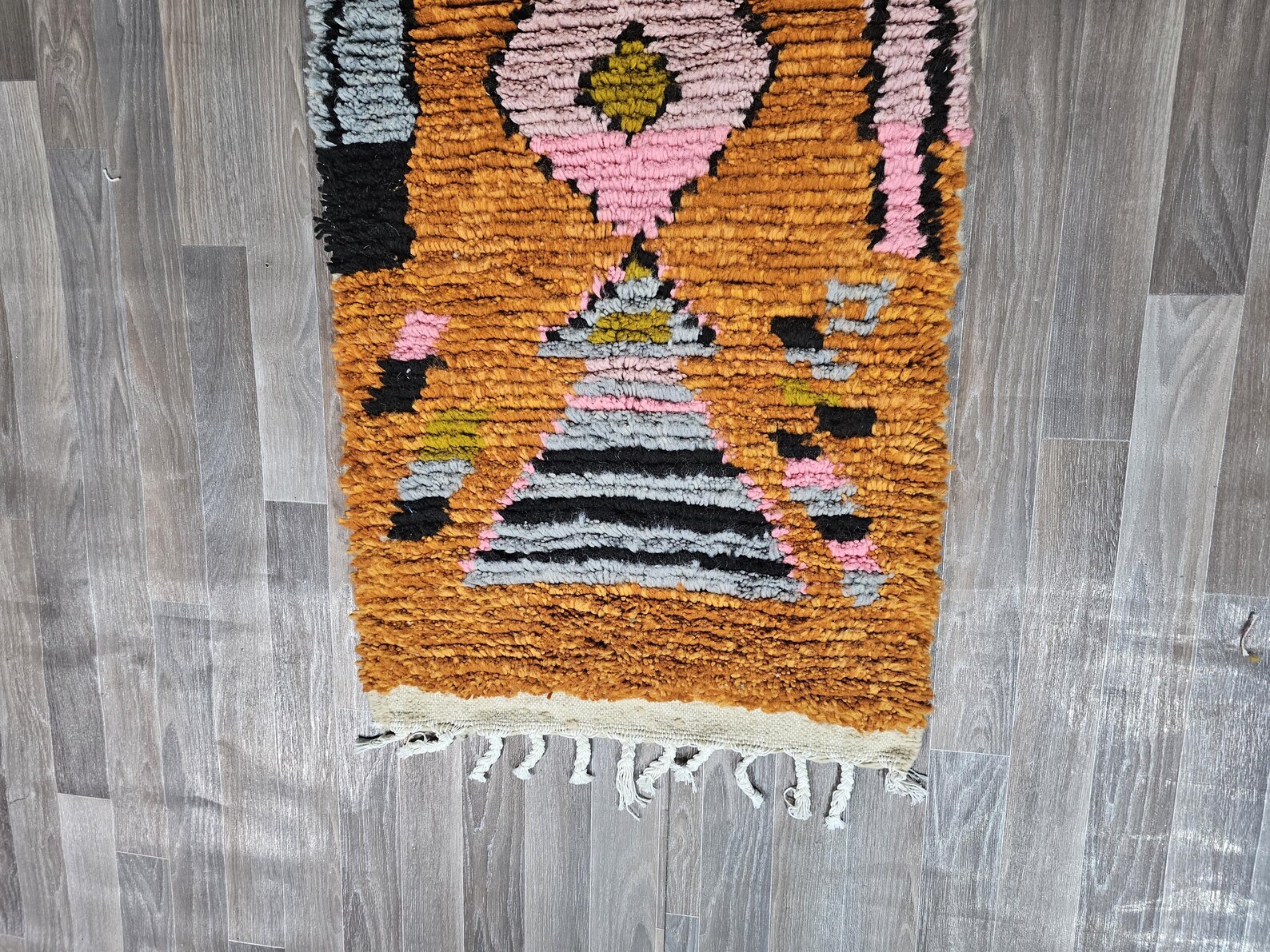 Berber Handmade Beni Ourain Round Shaggy Circle Rug Colorful Wool Design