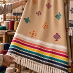 Amazigh Handwoven Embroidered Bedspread Coverlet Blanket Berber Textile Design