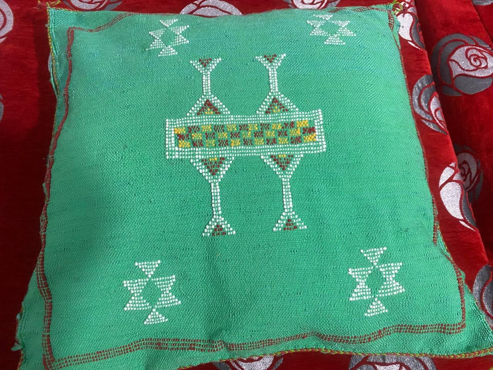 Handmade Berber Amazigh Wool Kilim Pillow Cover with Tribal Design