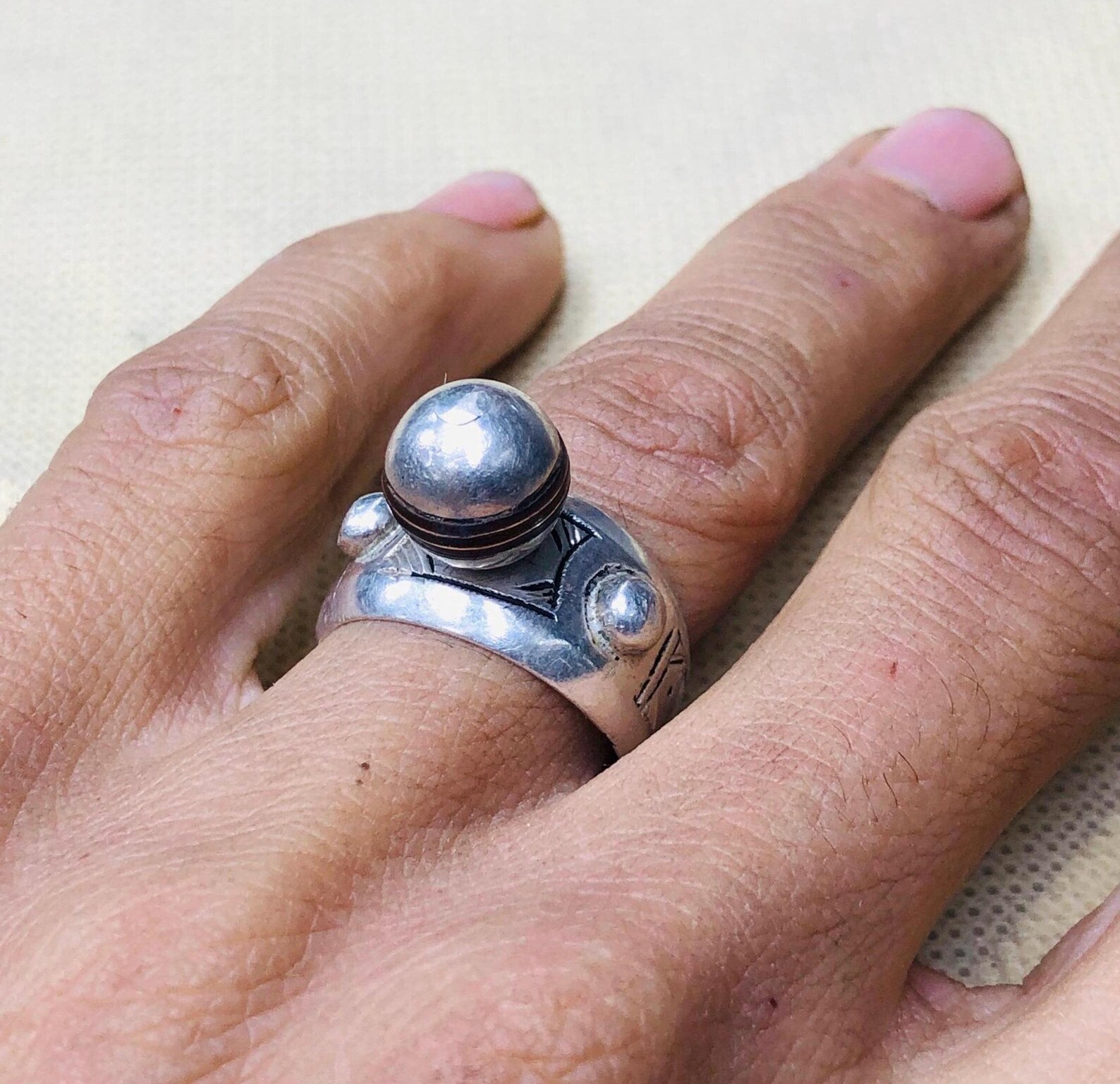 Amazigh Berber Tuareg Silver Ring with Traditional Engraving