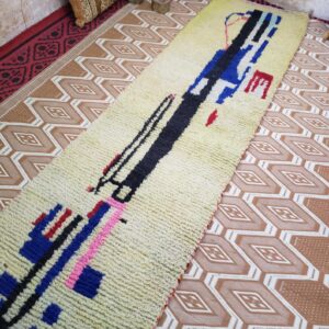 Amazigh Berber Wool Runner Rug with Abstract Geometric Design
