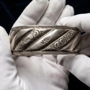 Amazigh Tifinagh Engraved Solid Silver Berber Traditional Bracelet