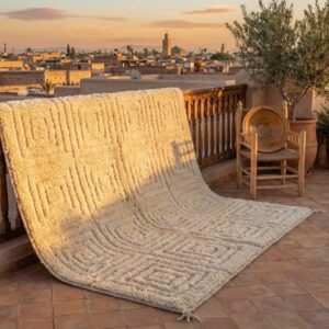 Berber Cream Textured Grid Pattern Handwoven Wool Rug Atlas Decor