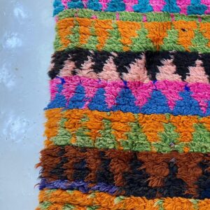 Berber Boucherouite Hand Dyed Wool Rug with Amazigh Tribal Motifs