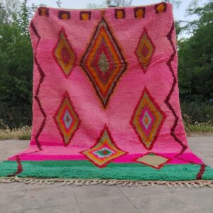 Berber Boujaad Custom Pink Green Geometric Wool Rug