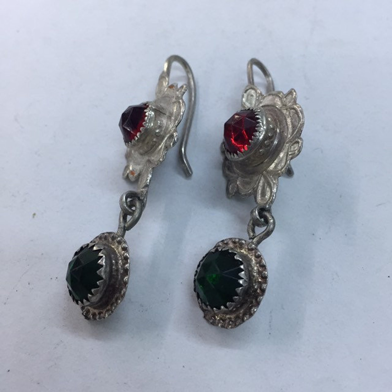 Antique Berber Silver Earrings with Glass Amazigh Jewelry Design