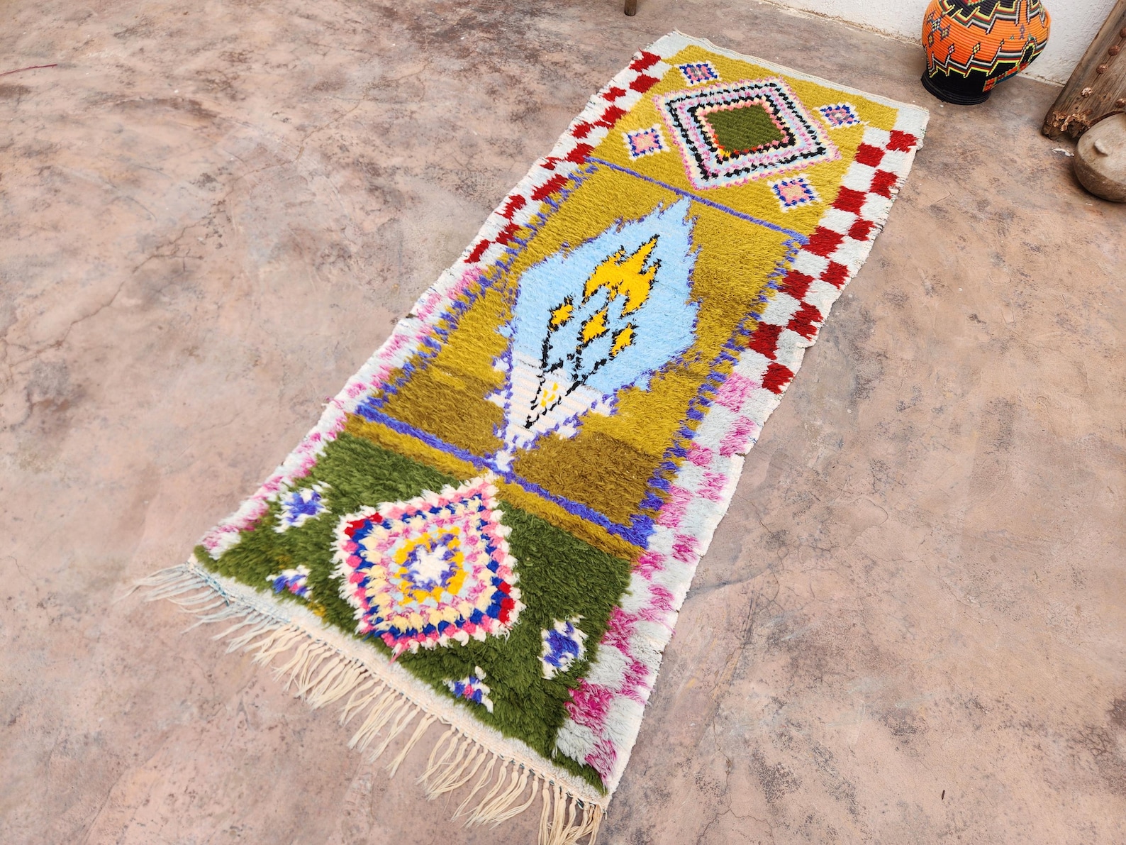 Berber Boucherouite Colorful Handmade Runner Rug with Hallway Style