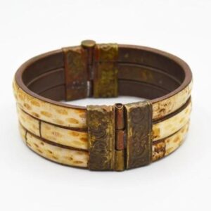 Amazigh Berber Vintage Wide Cuff Bracelet with Bone Brass Design