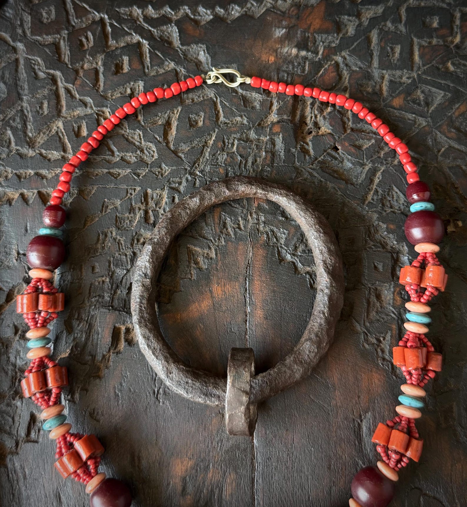 Amazigh Berber Five Coin Beaded Artisan Traditional Necklace