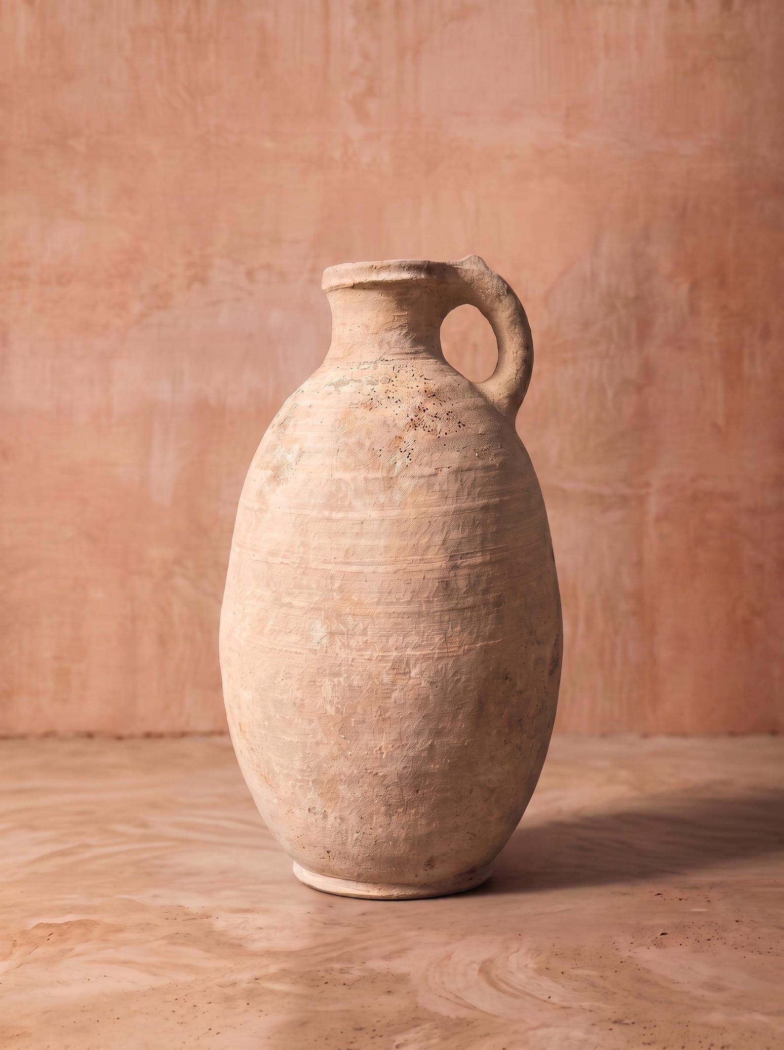 Berber Ovoid Terracotta Vase with Single Handle Antique Vessel
