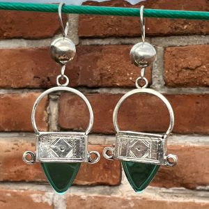Berber Tuareg Cross Earrings with Glass Silver and Signed Artisan Details