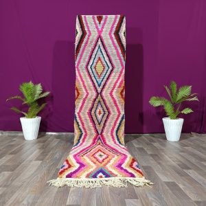 Berber Handmade Beni Ourain Wool Runner Rug Colorful Geometric Design