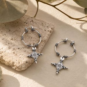 Berber Tuareg Cross Hoop Earrings with Ingal Inspired Jewelry Design