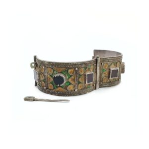 Amazigh Berber Antique Enamel Silver Cuff Bracelet Jewelry