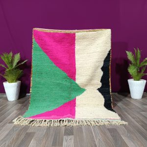 Berber Azilal Pink Wool Beni Ourain Abstract Design Rug