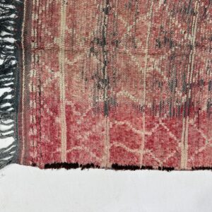 Vintage Pink Berber Amazigh Wool Rug with Ivory Tribal Motifs