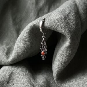 Amazigh Red Stone Drop Huggie Earrings Sterling Hoop Single Charm