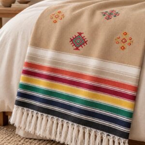 Amazigh Handwoven Embroidered Bedspread Coverlet Blanket Berber Textile Design