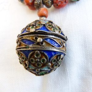 Berber Antique TAGUEMOUT Enamel Perfume Pendant Coral Necklace