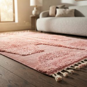 Amazigh Blush Pink Beni Ourain Berber Sculpted Wool Rug