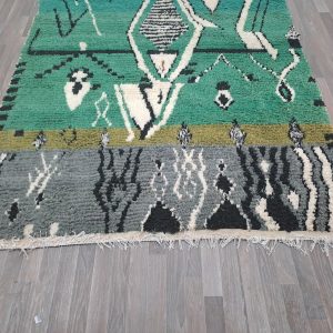 Berber Green Azilal Handmade Wool Rug with Beni Ourain Style
