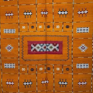 Berber Amazigh Akhnnif Orange Wool Flatweave Rug Handmade Design