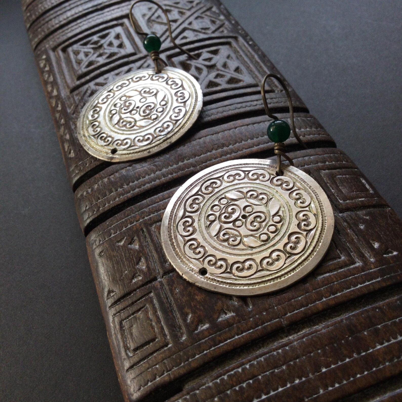 Berber Amazigh Hand Chased Silver Earrings With Vintage Design