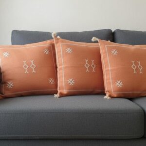 Amazigh Berber Terracotta Pillow Cover with White Geometric Motifs