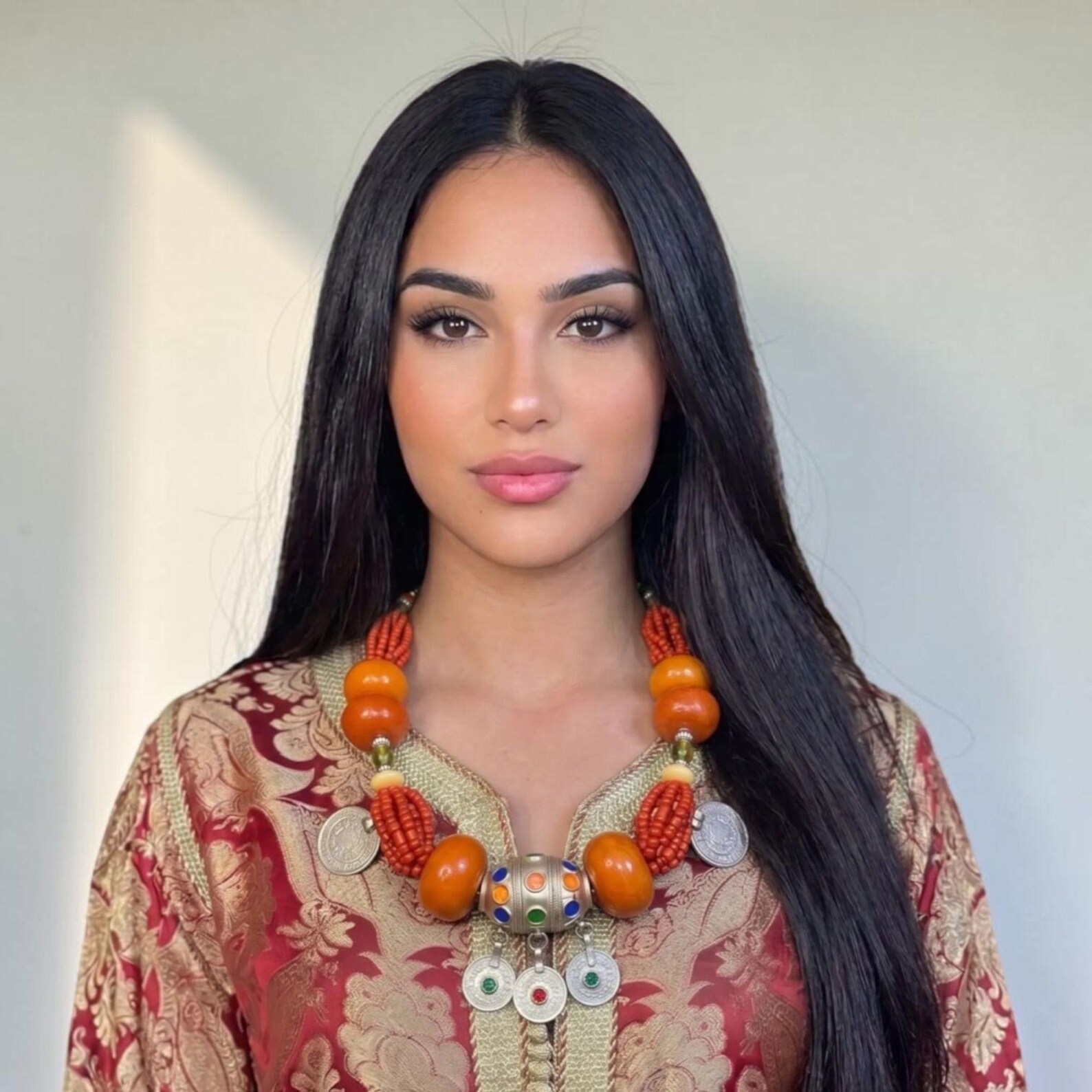 Amazigh Berber Handmade Beaded Statement Necklace with Colorful Charms