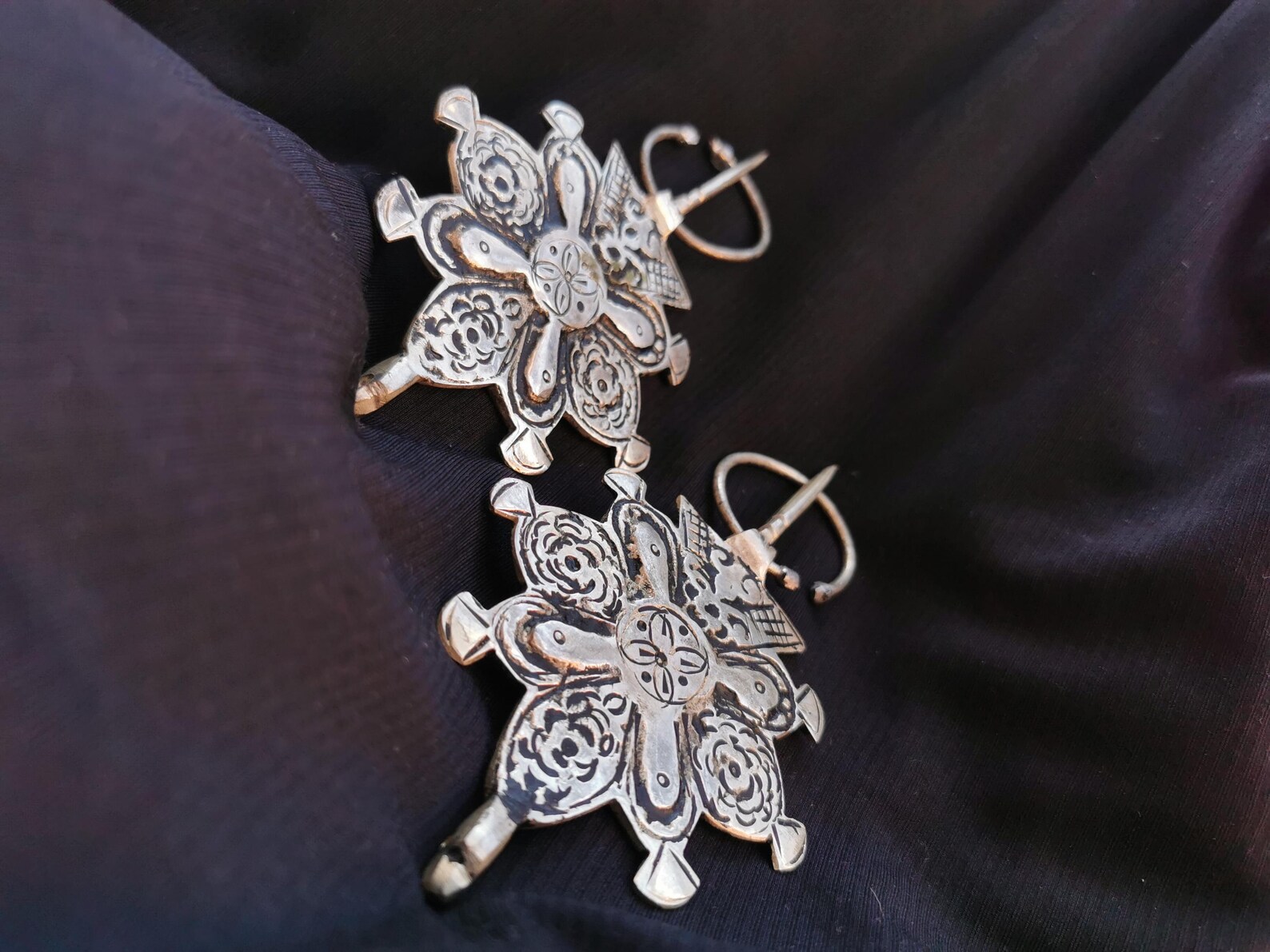 Berber Amazigh TIZERZAI Fibula Pair Vintage Silver Brooch Jewelry
