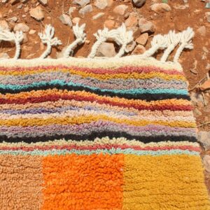 Colorful Berber Boujad Rug with Symbols and Abstract Wool Carpet