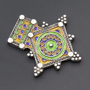 Berber Tuareg Sterling Silver Pendant with Colorful Enamel Design