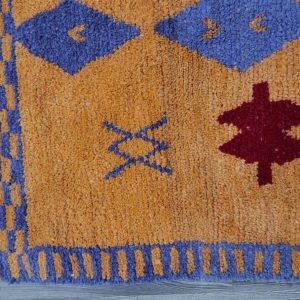 Berber Handmade Mustard Orange and Royal Blue Geometric Wool Rug