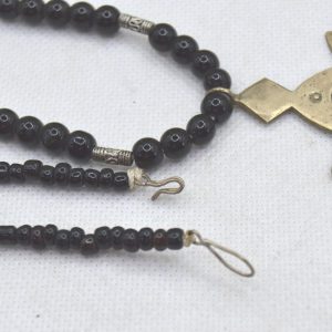 Berber Tuareg Cross Necklace with Carnelian Stone and Black Beads
