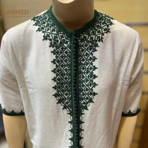 Amazigh Loulan Tunic with Elegant Beige Embroidery for Men