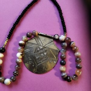 Amazigh Tuareg Vintage Beaded Necklace with Agate Onyx Pendant