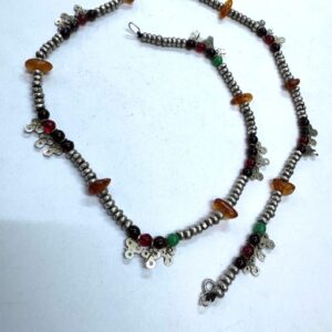 Berber Silver Tasbih Necklace with Amber Beads and Pendants