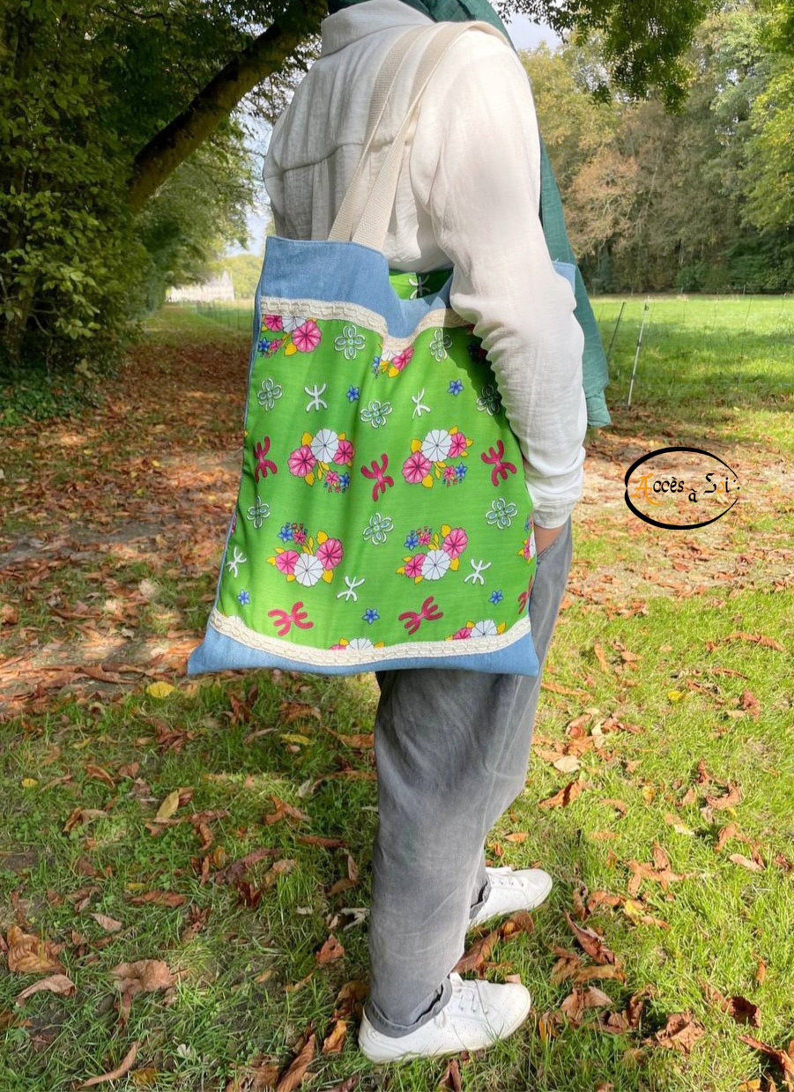 Berber Kabyle Jeans Cotton Tote Bag with Traditional Motifs