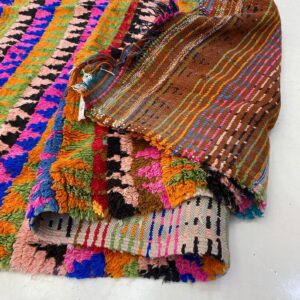 Berber Boucherouite Hand Dyed Wool Rug with Amazigh Tribal Motifs