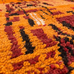Amazigh Berber Orange Wool Rug Handmade Bohemian Geometric Design