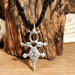 Amazigh Tuareg Yaz Symbol Beaded Necklace with Tribal Pendant